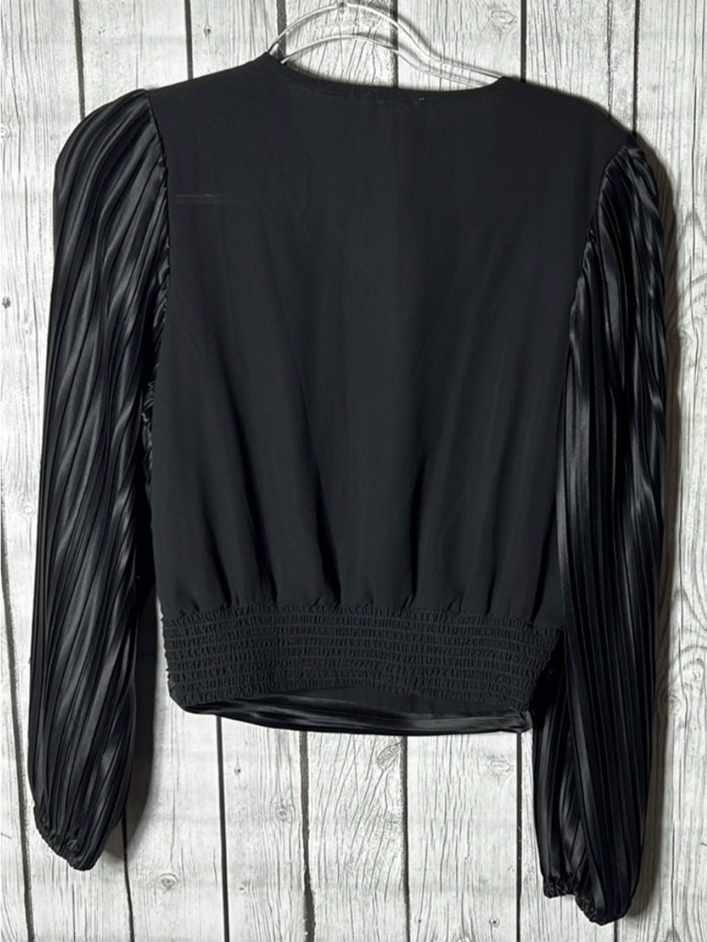 Japna Black Pleated Wrap-Style Blouse - Picture 8 of 9